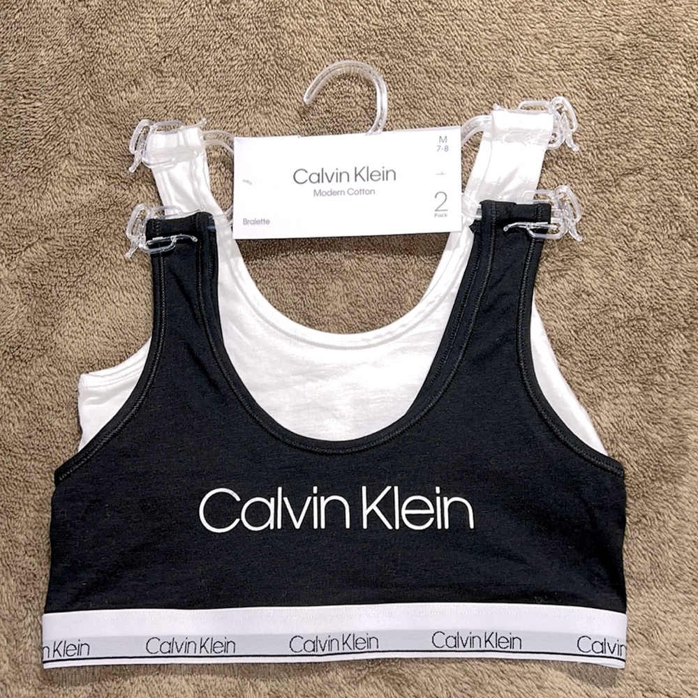 Calvin Klein Modern Cotton Girls Bralettes Scoop Neck Size 7-8 M 2 Pack NWT